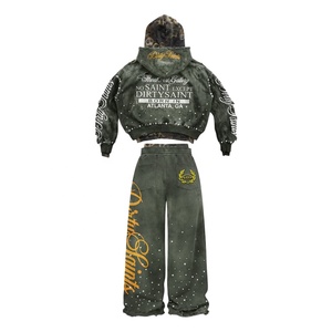 Survêtement à capuche en coton 100% lourd, écologique, personnalisé, imprimé à l'écran, effet délavé à l'acide, fermeture éclair en métal - Product Image 2