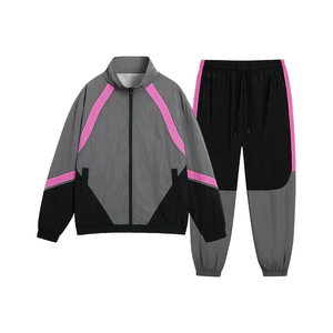 Men's Color Blocking Full-<b>Zip</b> <b>Hooded</b> Jacket Drawstring Joggers Breathable Fleece-Lined 100% Cotton Sporty Autumn Tracksuit Side - Product Image 5
