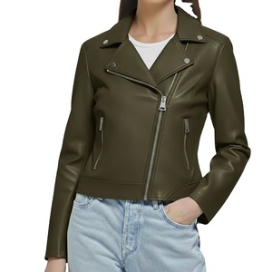 Veste d'hiver ajustée, design personnalisé, nouveau style, cuir véritable de qualité supérieure, col montant uni, fermeture éclair, taille luxe pour femmes - Product Image 2
