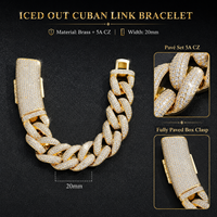 YYN Bijoux de luxe Hip Hop, Bracelet cubain large de 20 mm, style Miami, avec maillons en forme de bulle, serti de zircone cubique (CZ) étincelant, pour homme