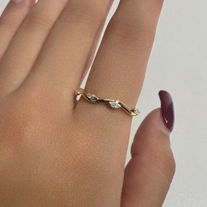 14K Gold Marquise Lab Diamond Wave <b>Ring</b> Minimalist Stacking Band <b>Statement</b> <b>Ring</b> Engagement Bridal for Jewelry Gift - Product Image 3