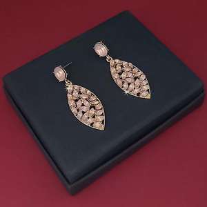 Kriaa <b>Pink</b> Crystal Stone Gold Plated Dangler Earrings 1314615A-Elegant and Luxurious Crystal <b>Jewelry</b> - Product Image 1