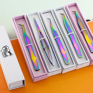 Pinzas de extensión de pestañas de acero inoxidable de alta calidad con puntas de fibra al por mayor pinzas de pestañas profesionales totalmente ojos 45 75 90 grados - Product Image 1