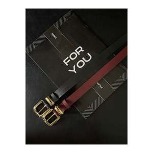 Juego de 2 Cinturones para Mujer Chapados en Oro Resistentes al Deslustre, Cinturón para Pantalón, Chaqueta, Vestido, Camisa - Negro-Borgoña - Product Image 2