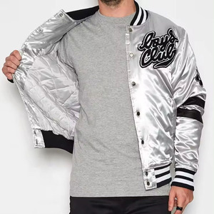 Veste en satin avec logo brodé sur mesure Veste universitaire en satin léger pour hommes et femmes Blousons bombardiers en chenille avec logo - Product Image 6