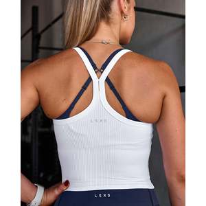 Camiseta sin mangas de punto acanalado transpirable para mujer - Camiseta corta informal para gimnasio, blanca - Product Image 4