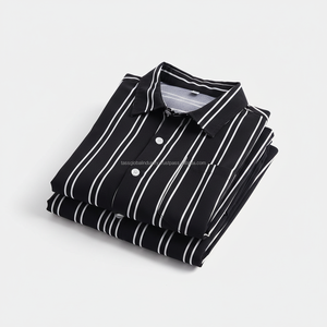 ชุดเซ็ตเสื้อผ้าผู้ชายลายทางแบบสั่งทำพิเศษ - สีดำและสีขาวลายเส้นเล็ก ชุดลำลองฤดูร้อน 2 ชิ้น - Product Image 6