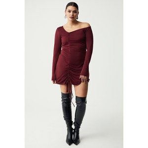 ETHIQUET Lynxbb Abito Mini da Donna Plus Size con Collo Asimmetrico Monospalla, Orlo Arricciato e Allacciatura - Product Image 1