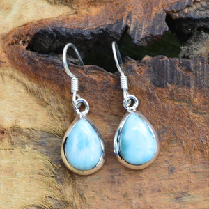 Bleu Larimar 925 argent Sterling Designer crochet boucle d'oreille naturel poire forme pierre bijoux à la mode pour cadeau - Product Image 3
