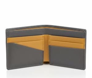 Portefeuille en cuir gris et jaune pour homme, accent géométrique, élégant et moderne, à double rabat et porte-cartes multiples - Product Image 4