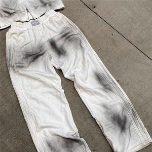 Streetwear Men's <b>White</b> Sweatsuit Acid Wash Flared Sun Faded Sweatpants and <b>Zip</b> <b>up</b> Hoodie Set Sweat Suit Tracksuit Men - Product Image 3