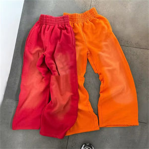 Pantalones de chándal holgados de pierna ancha para hombre, pantalones unisex de chándal rectos acampanados con diamantes de imitación y lavado ácido de algodón - Product Image 1