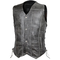 Gilet en cuir PU gris pour homme, style motard, respirant, avec lacets latéraux ajustables et fermeture boutonnée, vêtement d'extérieur automne-hiver