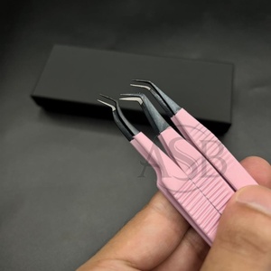 Pince à cils en acier inoxydable avec pointe en fibre rose et noir pour bébé, marque privée, pointe pointue testée à la main - Product Image 2