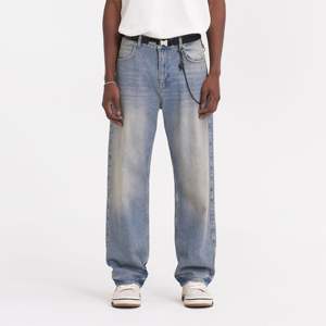 Baggy Denim Jeans pour hommes jambe large coupe ample Streetwear Blue Rock Dirt Cachemire confortable Durable Style décontracté - Product Image 5