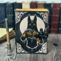 Cuaderno de hechizos Wiccan hecho a mano con estampado de cuero de gato egipcio, Grimoire, Diario de mago, Regalo vintage para él, Cuaderno de brujería
