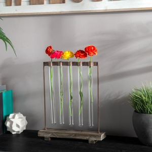 Florero Decorativo de Tubo de Vidrio y Metal, Minimalista, para Flores, para Escritorio, Mesa, Decoración del Hogar - Product Image 1