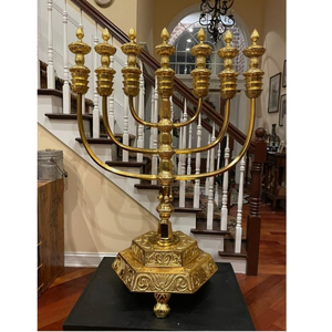 Elegant Finish Brass Menorah Candle Holder Hanukkah Candle Stand Jewish <b>Lamp</b> Decorative Home Accent - Product Image 1