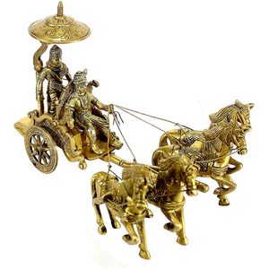 Arjun Rath traditionnel de luxe en laiton fait main, 4 chevaux, style vintage shabby chic, décoration pour la maison, le bureau, Diwali, mariage, Halloween - Product Image 1