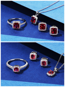 Giá Bán Buôn Đồ trang sức <span class=keywords><strong>Ruby</strong></span> <span class=keywords><strong>Set</strong></span> S925 Sterling Sliver phụ nữ đồ trang sức mỹ Zircon Vòng cổ bông tai Nhẫn thời trang đồ trang sức quà tặng - Product Image 3