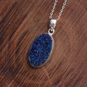 Collier pendentif pierre précieuse Druzy bleu fait à la main bijoux en argent Sterling pendentif élégant cadeau pour elle - Product Image 4