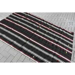 Tapis vintage 4,9x7,3 pieds, tapis turc, tapis en laine à carreaux noir et blanc - Product Image 4