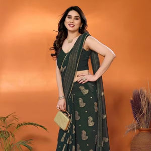 ชุดส่าหรีผ้าไหมลายศิลปะผ้าจีซีมีฟอยล์เสื้อผ้าอินเดียและปากีสถานขายส่ง - Product Image 1