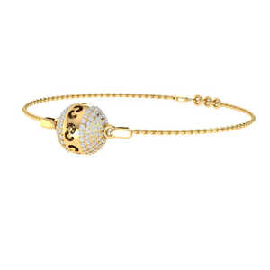 Certified 14Kt Gold 0.8ct Diamond <b>Bracelet</b> with Real Diamonds Elegant <b>Ball</b> Design Bangle in Yellow Gold - Product Image 2