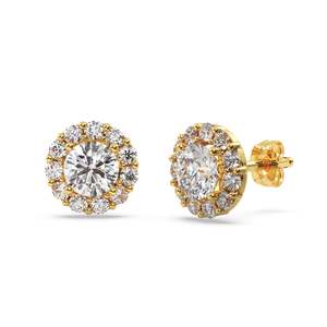 Boucles d'oreilles clous halo en diamant de 2,00 carats en or jaune 18 carats, clarté SI1-SI2 - Product Image 3
