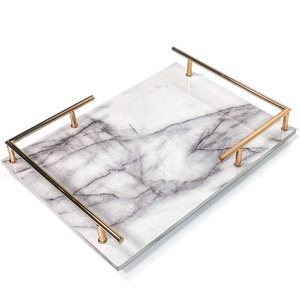 Uniquely Designed Reusable Rectangle Serving <b>Tray</b> Handmade <b>Marble</b> Top Custom Size Features Decorative Brass Handle for Home - Product Image 1
