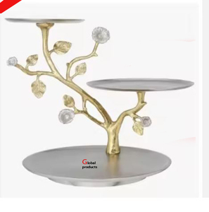 Support à gâteau argenté au design feuille d'or pour hôtel, restaurant et bar - Product Image 1
