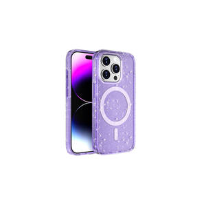Coque de luxe transparente en TPU scintillant pour iPhone 15 Pro Max compatible MagSafe, en PC violet antichoc, inspirée - Product Image 1
