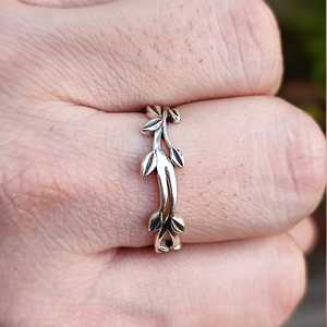 925 Sterling <b>Silver</b> Leaf <b>Ring</b> Dainty Thin Band Midi Knuckle <b>Stack</b> Women's Stacking <b>Ring</b> for Gift - Product Image 3