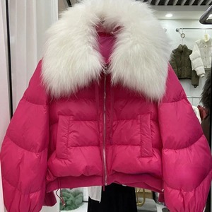 เสื้อแจ็คเก็ตขนเป็ดตัวสั้นสำหรับผู้หญิงมาใหม่เสื้อโค้ทขนเป็ดสีขาวปกตั้งพิมพ์ลายเสื้อโค้ทขนสัตว์แท้ระบายอากาศและหลวม - Product Image 4