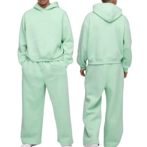 Ensemble de survêtement polaire uni pour hommes, sweat à capuche et pantalon de jogging à taille élastique et bas ouvert, vêtements de loisirs, vente en gros - Product Image 5