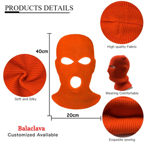 Logo personnalisé vente en gros tricoté 3 trous visage hiver masque de ski en tricot personnalisé cagoule en détresse masque personnalisé acrylique peluche unisexe - Product Image 2