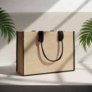 Grand sac fourre-tout en jute écologique 18 x 12 x 6 pouces, durable, grand format, motifs léopard et lettres, pour aliments, publicité, plage - Product Image 1