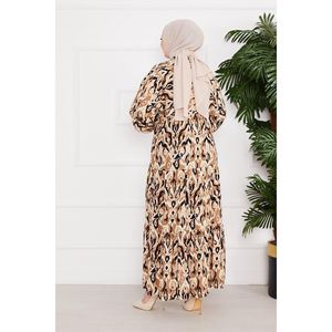 Abotonado Estampado Viscosa Hijab Vestido Modesto Color Visón - Product Image 2