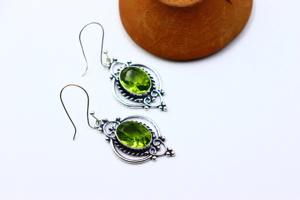 Pendiente de aniversario de bisel Natural de cuarzo peridoto de moda de estilo bohemio Chapado en plata de ley 925 de alta calidad - Product Image 6