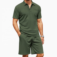 Ensemble polo et short en maille gaufrée pour homme, 2 pièces, été, décontracté, respirant, grande taille, étiquette de marque personnalisée, service OEM