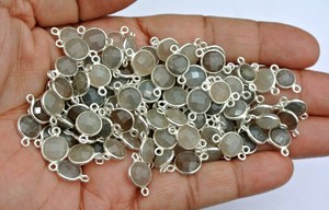 10mm Double boucle lien breloque connecteurs 925 argent Sterling naturel gris calcédoine damier coupe lunette réglage collier pour les femmes - Product Image 6
