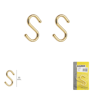 ตะขอรูปตัว S ขนาด 50 มม. สีทอง (บรรจุ 2 ชิ้นในแพ็คพลาสติก) สำหรับใช้ในบ้าน - Product Image 1