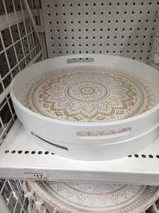 Serving <b>Tray</b> Metal Round Marble Pattern Coffee Table Storage Organizer Food Platter Restaurant Hotel Homes Kitchens Handle Black - Product Image 6