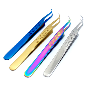 Pinzas para pestañas postizas de 45 ángulos, de acero inoxidable, dorado y azul, multicolor, con logotipo personalizado, herramienta para pestañas postizas - Product Image 1