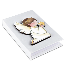 Libro de Evangelio de madera de plata hecho a mano con apliques de Ángel de madera elevada, recuerdo religioso personalizable, decoración del hogar - Product Image 1