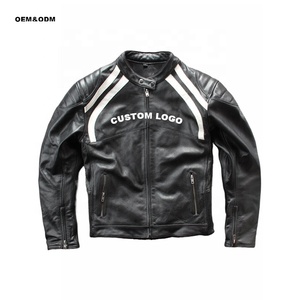 Chaqueta de piel sintética de carreras de Motor para hombre de alta calidad, cierre de cremallera impermeable, cuello levantado bordado, estilo informal para otoño - Product Image 1