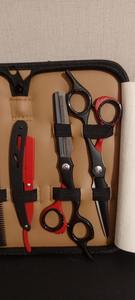 Kit de ciseaux à cheveux de barbier avec rasoir |   Ensemble d'outils professionnels de toilettage de salon par MAQNSCO - Product Image 3