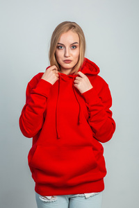 Sudadera IMRON Roja para Mujer, Cuello Redondo, Forrada, 100% Algodón, Tejido de Punto, Manga Larga, Estampado HD Frontal, Sólida, Casual, Otoño Invierno, con Letras - Product Image 6