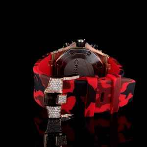 Reloj de Cuarzo D'VINS JEWELS Unisex con Correa Roja, Moissanita, Acero Inoxidable, Estilo Hip Hop de Lujo, Movimiento ETA, Resistente al Agua 3BAR - Product Image 4