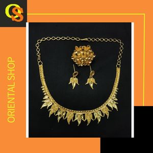 Ready to Ship 22K Gold Plated Necklace Earrings <b>Ring</b> Set with Trendy Style Jewelry Set for Women Wear by <b>Indian</b> Exporters - Product Image 4